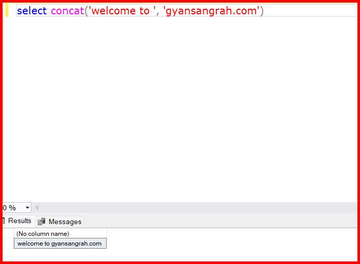 Picture showing the output of concat function in SQL server